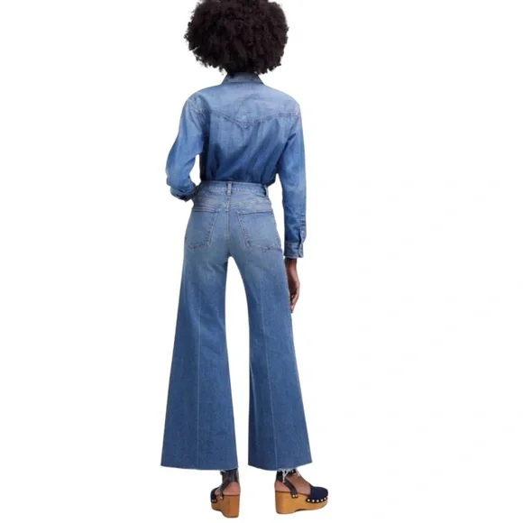 Madewell Wide Leg Crop Blue Denim Retro Stretch Cotton Jeans Women’s 28 - Picture 4 of 15